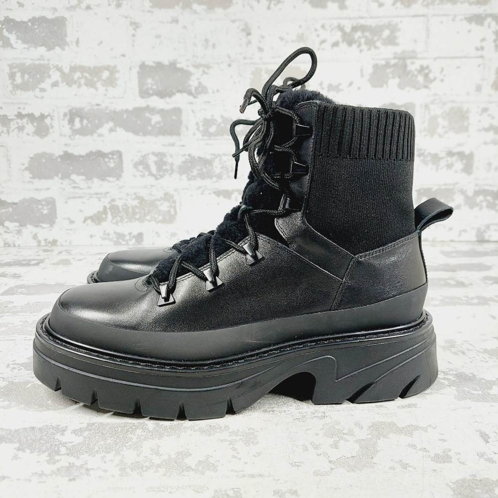 New Marc Fisher Mlizuma Black Leather Heavy Duty Combat Boots C370